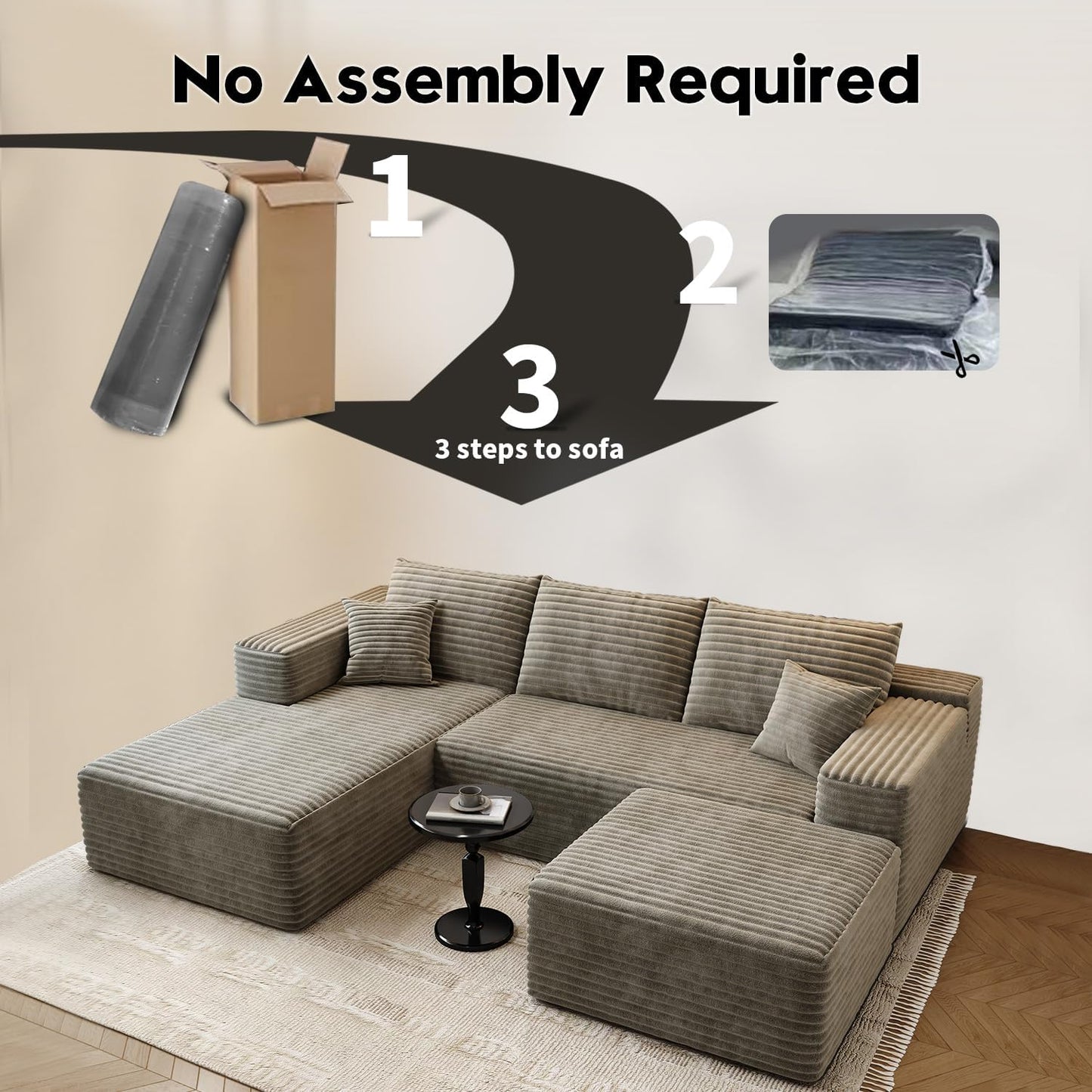 107.5 In. Cloud Modular Sectional Sofa Couch With L-Shape Chaise, Modern Minimalist Upholstered Couches For Living Room Bedroom