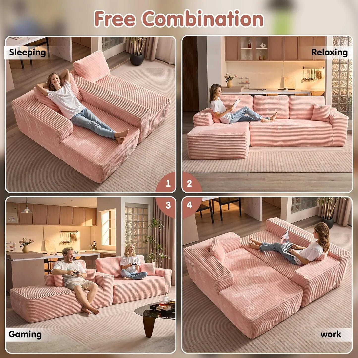 Ovios 104 In. Cloud Sectional Couch With L-Shape Chaise, Modern Modular Sofa With Deep Seat, Upholstered Couches For Living Room Bedroom