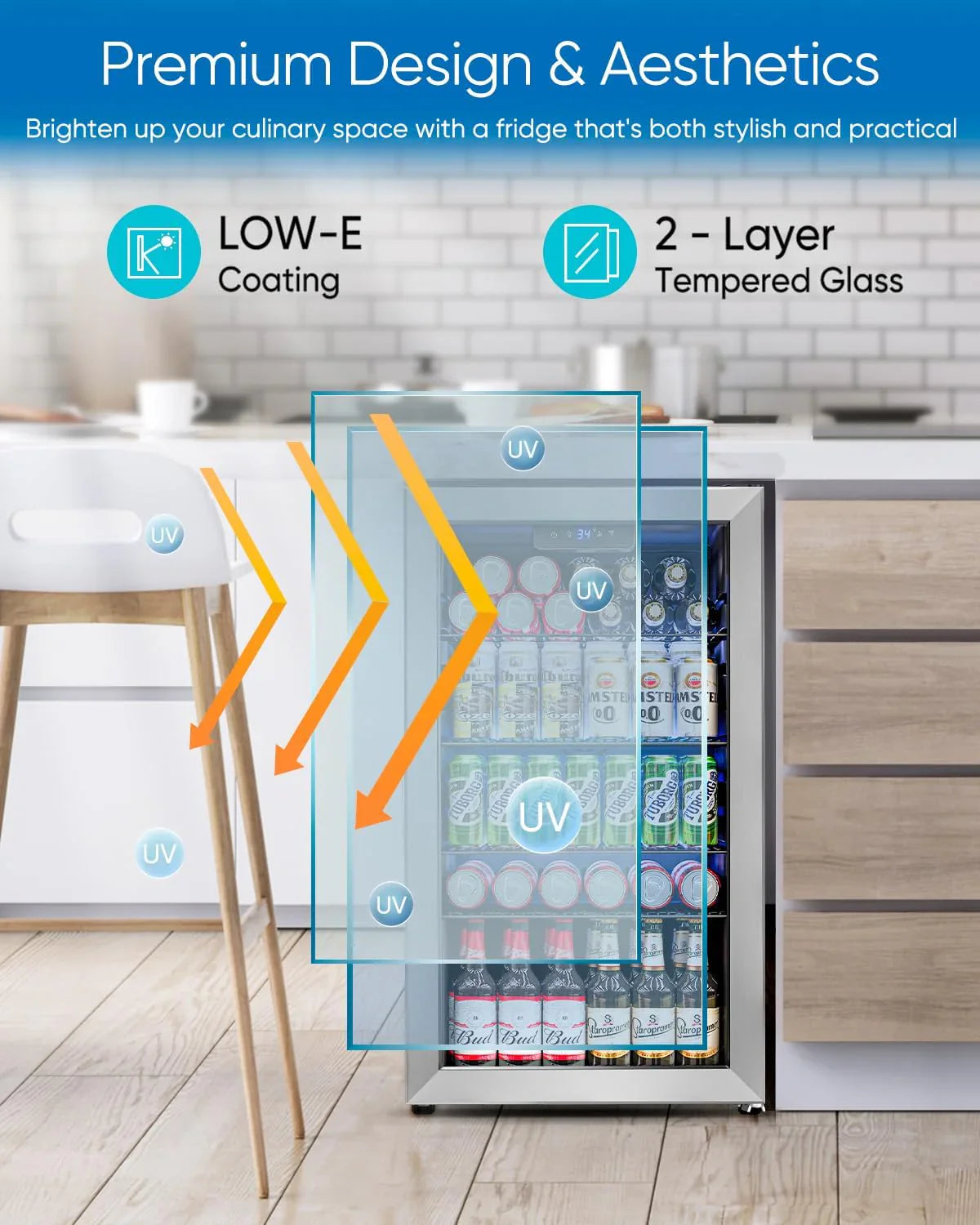 Beverage Refrigerator Cooler- 126 Can Mini Fridge Glass Door For Drinks Soda Beer Wine- Small Refrigerator For Office Bedroom Home Bar