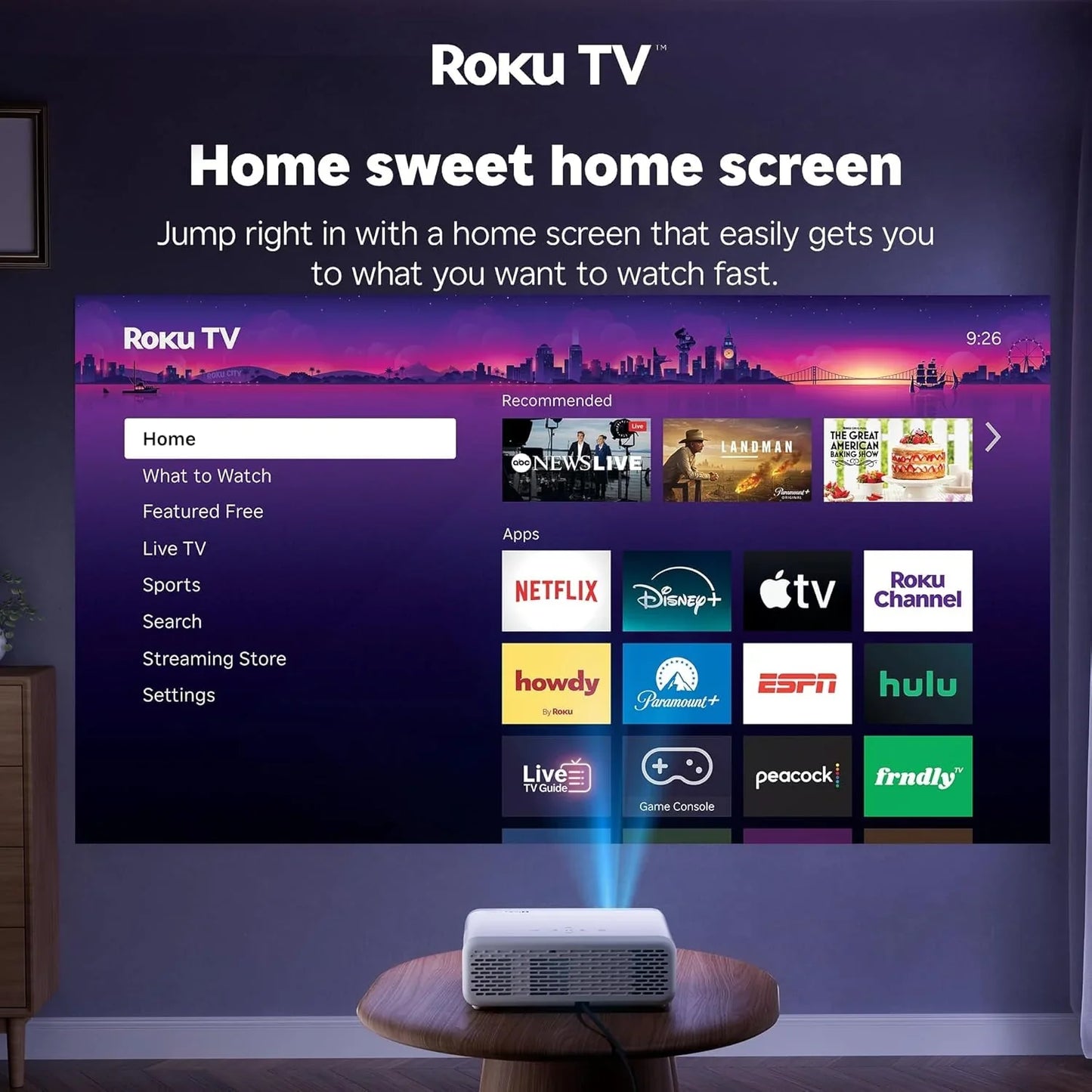 Aurzen Roku TV Smart Projector With Wi-Fi And Bluetooth, Roku Streaming Experience Built-In