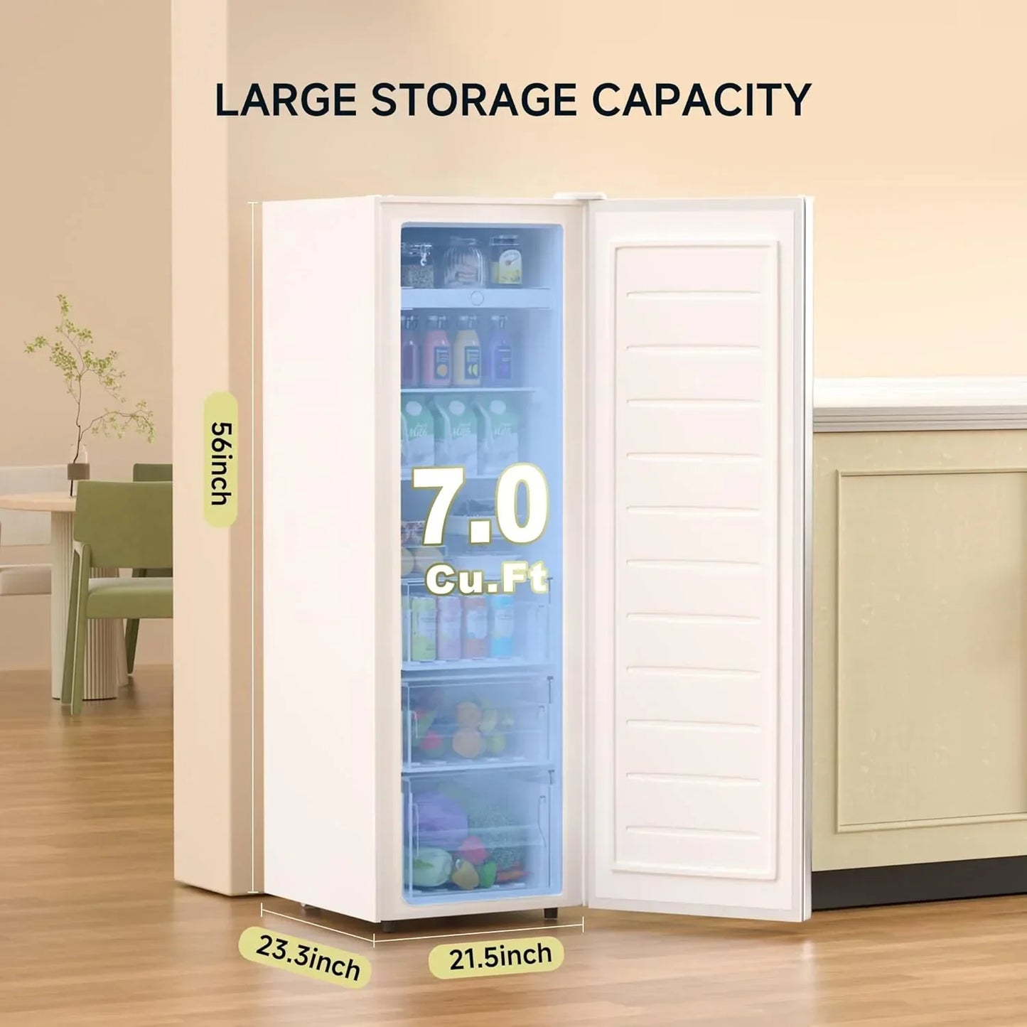 Bangson Upright Freezer 7.0 Cu. Ft. Stand Up Freezer Convertible Upright Freezer/Refrigerator