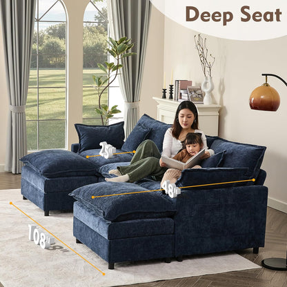 108 In. U Shape Sofa Sectional Sofa Comfortable Cloud Sofa With Removable Footstool