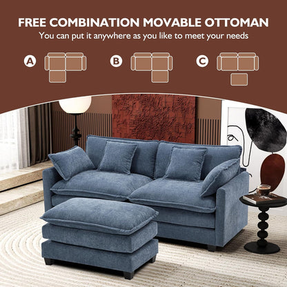 111.4 In. L-Shaped Modern Sofa Modular Cloud Sofa Ottoman 4-Seater Chenille Deep Seat Sofa