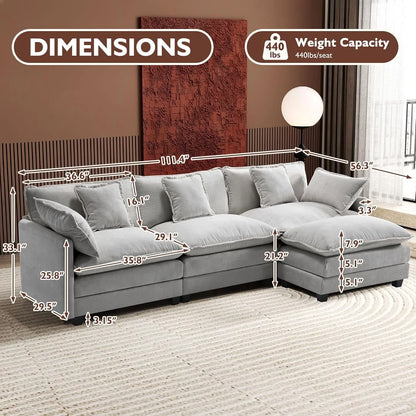 Ihanherry 146 In. U-Shaped Modern Sofa Modular Sectional Cloud Couch With 2 Ottoman