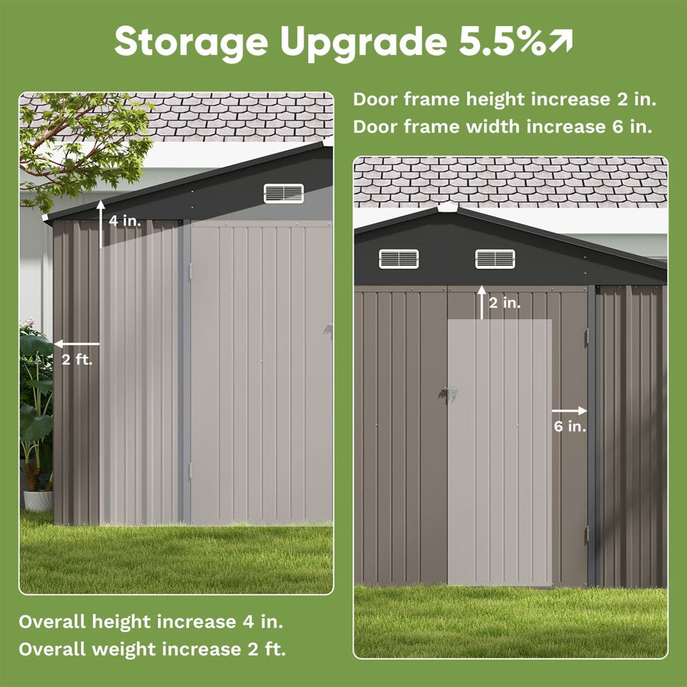 Patiowell 10 x 10 Ft. Metal Storage Shed, Sloping Roof, Double Lockable Doors, Galvanized Steel, Coffee Brown