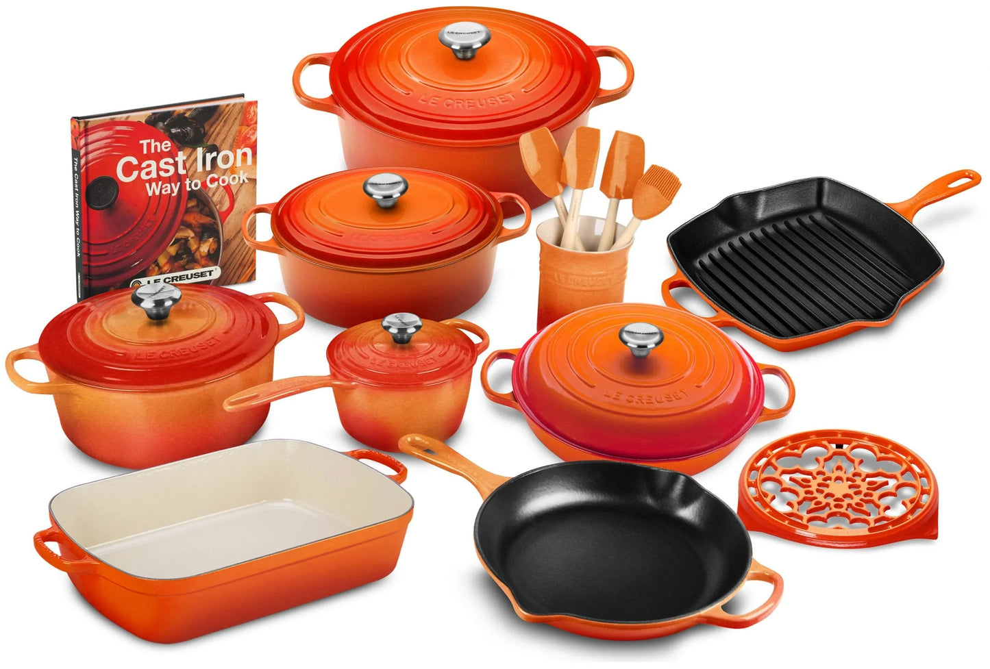 20-piece Signature Cast Iron Cookware Set,10.25 In. Skillet,1.75-quart Saucepan With Lid