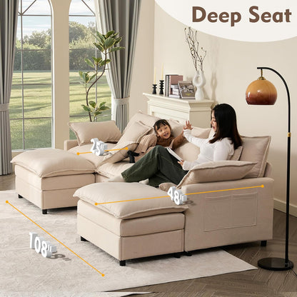 108 In. U Shape Sofa Sectional Sofa Comfortable Cloud Sofa With Removable Footstool