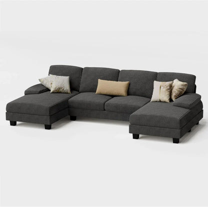 Furmax Sectional Couches For Living Room, U-Shaped Sofa Couch With Linen Fabric, 4 Seat Sofa Set With Double Chaise For Apartment, Fabric, Grey
