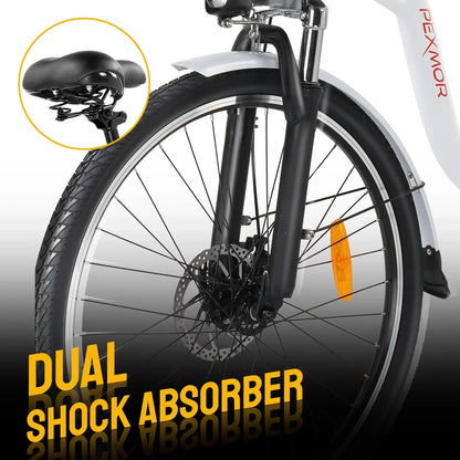 Pexmor Electric Bike For Adults 350W, Peak 500W City Commuter Ebike 36V 12.5Ah Removable Battery 26 In. Cruiser Electric Bicycle Shimano 6-Speed