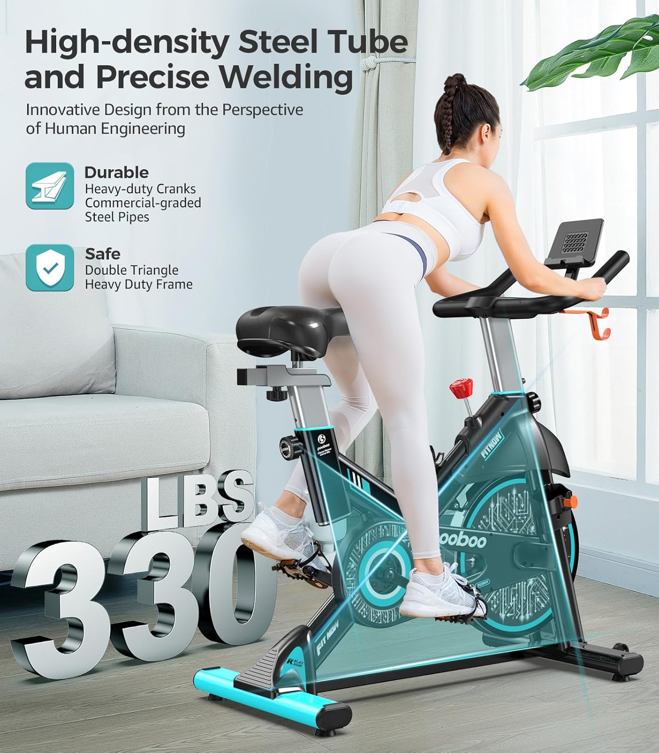 Pooboo Exercise Bike, Adjustable Magnetic/Brake Pad Resistance Silent Belt Drive, Indoor Cycling Bike For Home Cardio