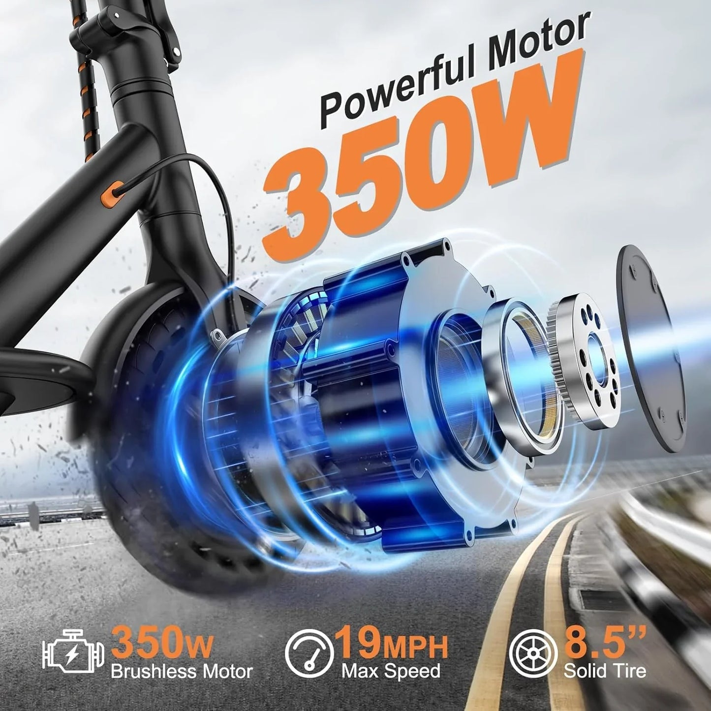 Electric Scooter, 350W/500W Powerful Motor, 8.5 In./10 In. Solid Tires, 19/22Mph, 28/21/12 Miles Range, Dual Braking