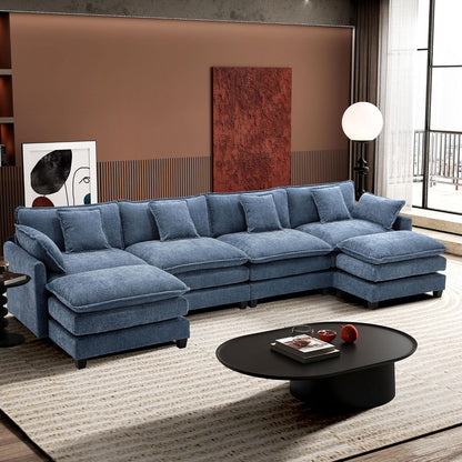 111.4 In. L-Shaped Modern Sofa Modular Cloud Sofa Ottoman 4-Seater Chenille Deep Seat Sofa