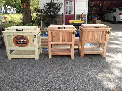 All Weather 48 Quart Antiqued Cedar Cooler Stand With Brass Drain, Bottle Opener And Cap Catcher, Beer Cooler