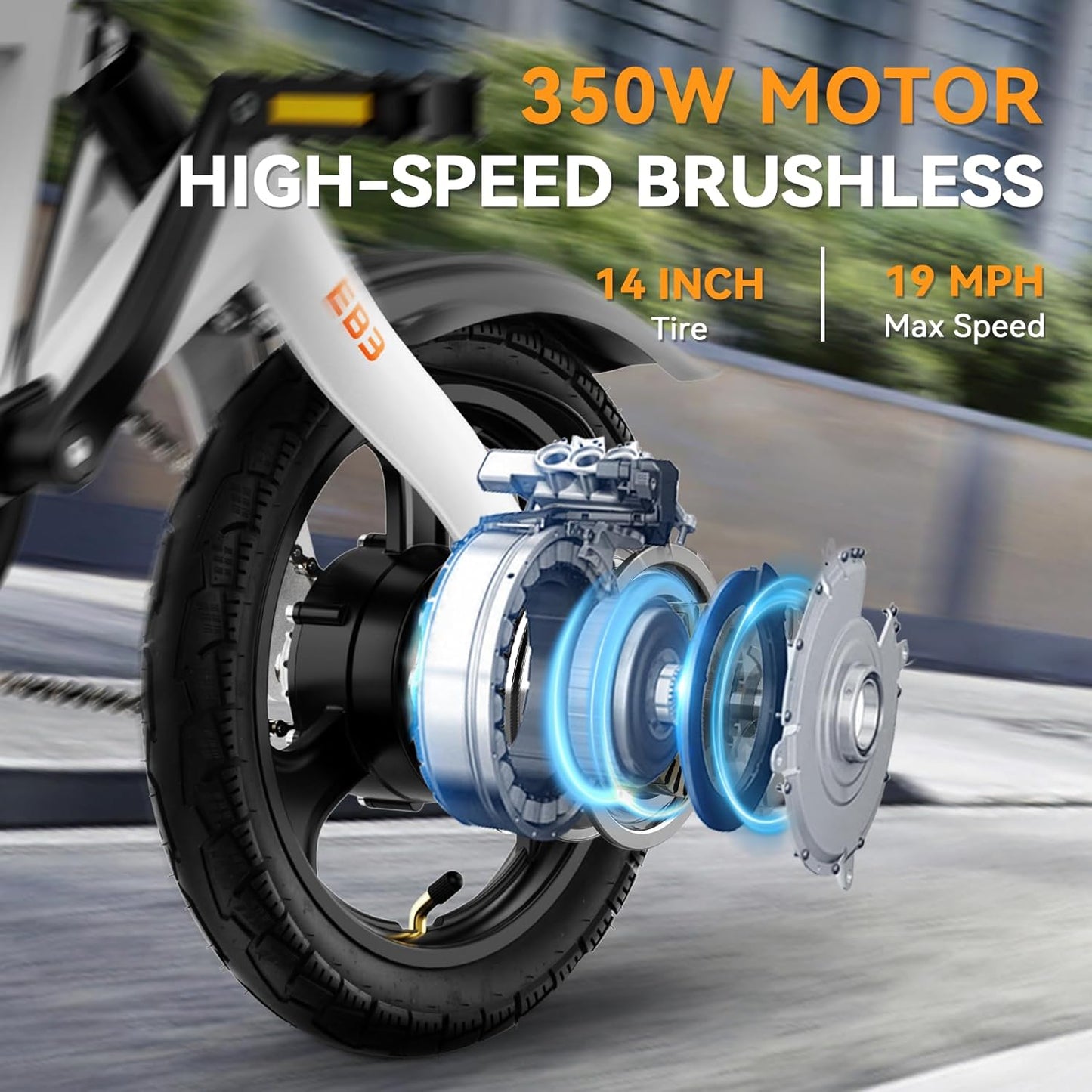 Jasion EB3 Electric Bike Adults 21mph, 500W Peak Motor, 270Wh Battery, Rear Suspension, 3 Levels Assist