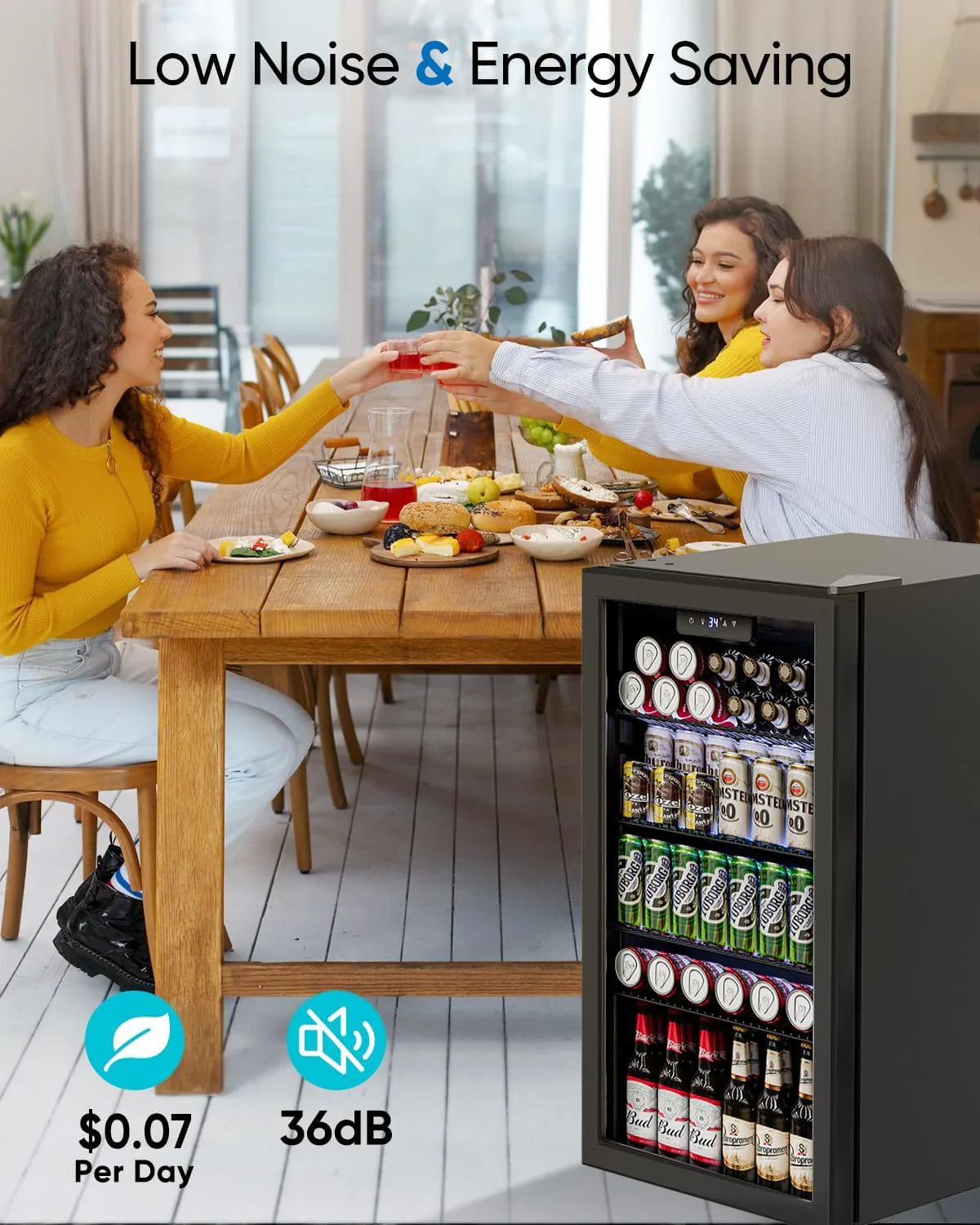 Beverage Refrigerator Cooler- 126 Can Mini Fridge Glass Door For Drinks Soda Beer Wine- Small Refrigerator For Office Bedroom Home Bar