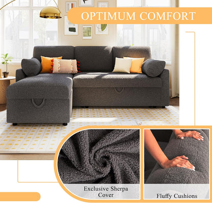 VanAcc Sofa Bed, Sleeper Sofa With Storage Chaise 2-in-1 Pull Out Couch Living Room