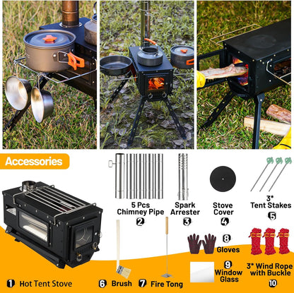 Hot Tent Stove Wood Stove, Small Wood Stove For Outdoor Heating And Cooking, Ice Fishing, Hunting