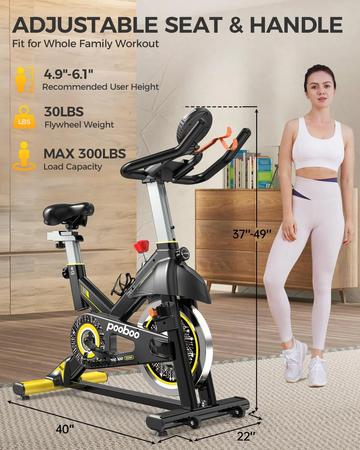 Pooboo Exercise Bike, Adjustable Magnetic/Brake Pad Resistance Silent Belt Drive, Indoor Cycling Bike For Home Cardio