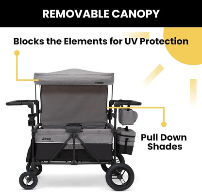 Jeep Wrangler Deluxe 4 Seater Stroller Wagon By Delta Children- Premium Quad Stroller Wagon For 4 Kids