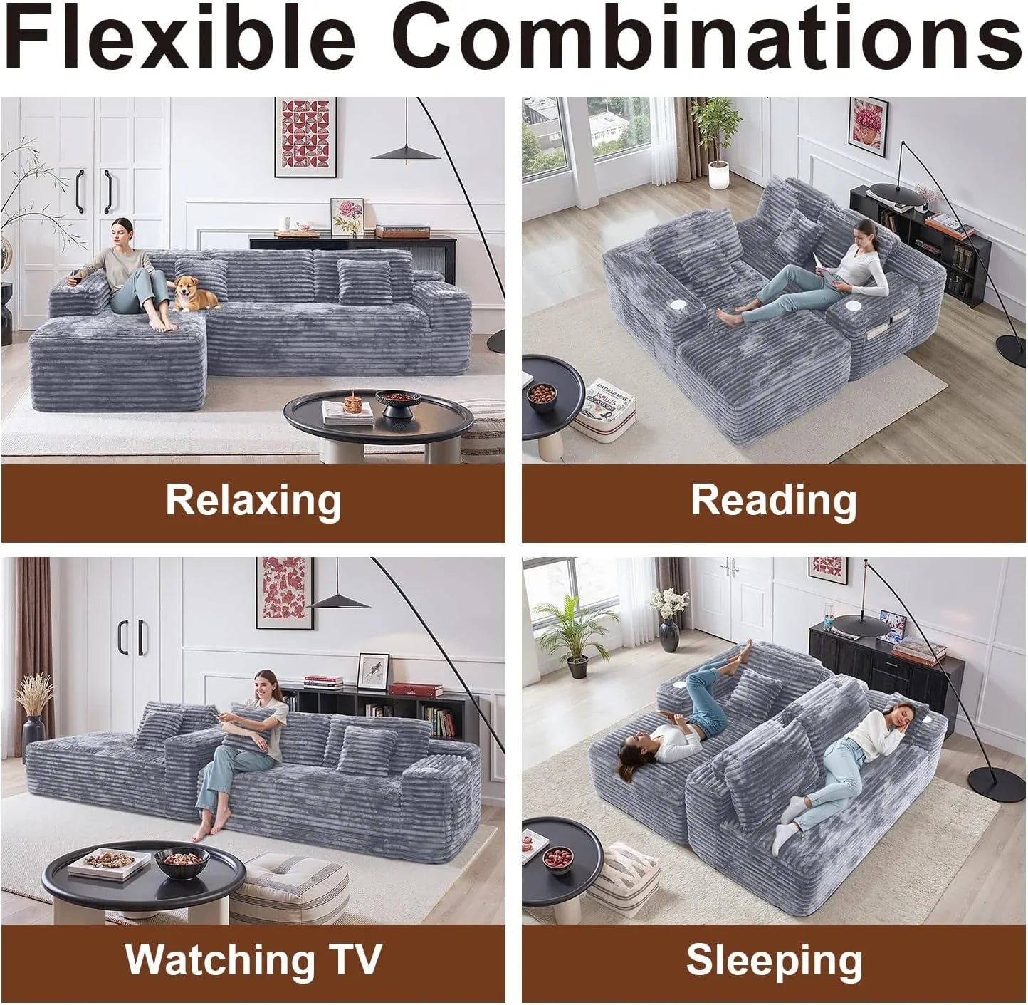 Cloud Sectional Couch With L-Shape Chaise Modern Modular Sofa Deep Seat Built-In Cup Holder