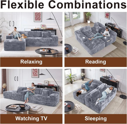 Cloud Sectional Couch With L-Shape Chaise Modern Modular Sofa Deep Seat Built-In Cup Holder