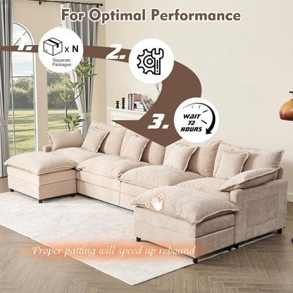 108 In. U Shape Sofa Sectional Sofa Comfortable Cloud Sofa With Removable Footstool