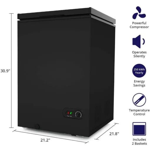 Chest Freezer, 3.5 Cu. Ft. With 2 Removable Baskets, Reach In Freezer Chest, Quiet Compact Freezer, 7 Temperature Settings, Black