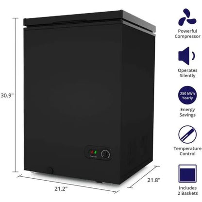Chest Freezer, 3.5 Cu. Ft. With 2 Removable Baskets, Reach In Freezer Chest, Quiet Compact Freezer, 7 Temperature Settings, Black