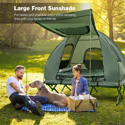 5-in-1 Tent Cot 2-Person Portable Outdoor Camping Tent Combo With Air Mattress Sleeping Bag And Sunshade
