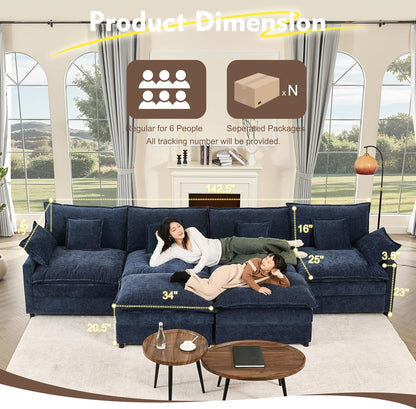 108 In. U Shape Sofa Sectional Sofa Comfortable Cloud Sofa With Removable Footstool