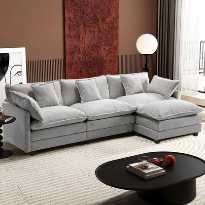 Ihanherry 146 In. U-Shaped Modern Sofa Modular Sectional Cloud Couch With 2 Ottoman
