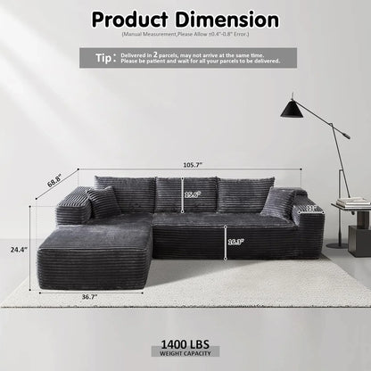 Ovios 104 In. Cloud Sectional Couch With L-Shape Chaise, Modern Modular Sofa With Deep Seat, Upholstered Couches For Living Room Bedroom
