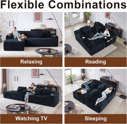 Cloud Sectional Couch With L-Shape Chaise, Modern Modular Sofa With Deep Seat, Built-In Cup Holder And Storage Pocket For Living Room Bedroom