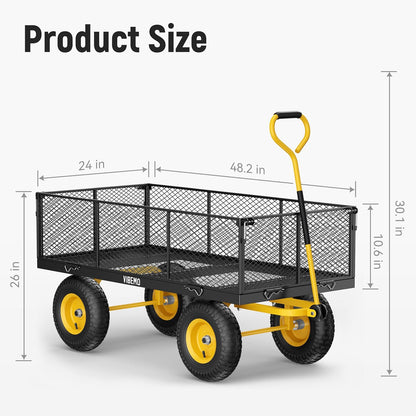 Steel Garden Cart 2-in-1 1400 Lbs Heavy Duty Utility Wagon With Removable Mesh Sides To Convert Into Flatbed 240 U-Turn 13 In. Pneumatic Tires