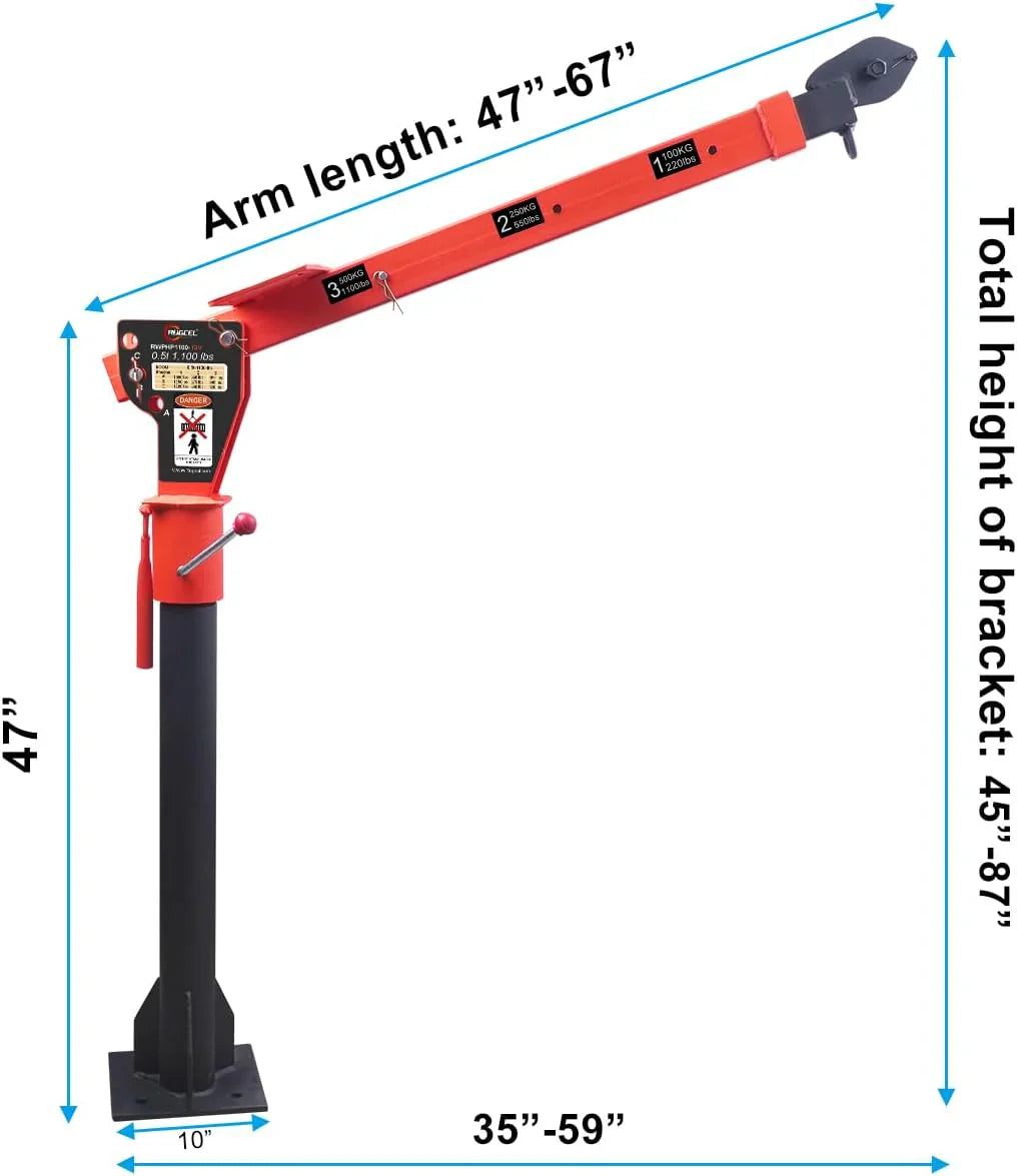 1100lb Folding Dismountable Household Hoist Truck Crane With Electric Hoist, 110V, 880lb Pulling Force, Jib Cranes For Factory, Warehouse