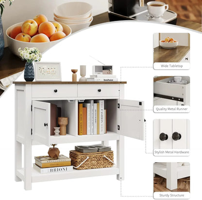 Hostack Farmhouse Console Table With 2-Door Cabinet And 2 Drawers, Coffee Bar, Entryway Table With Storage Shelf