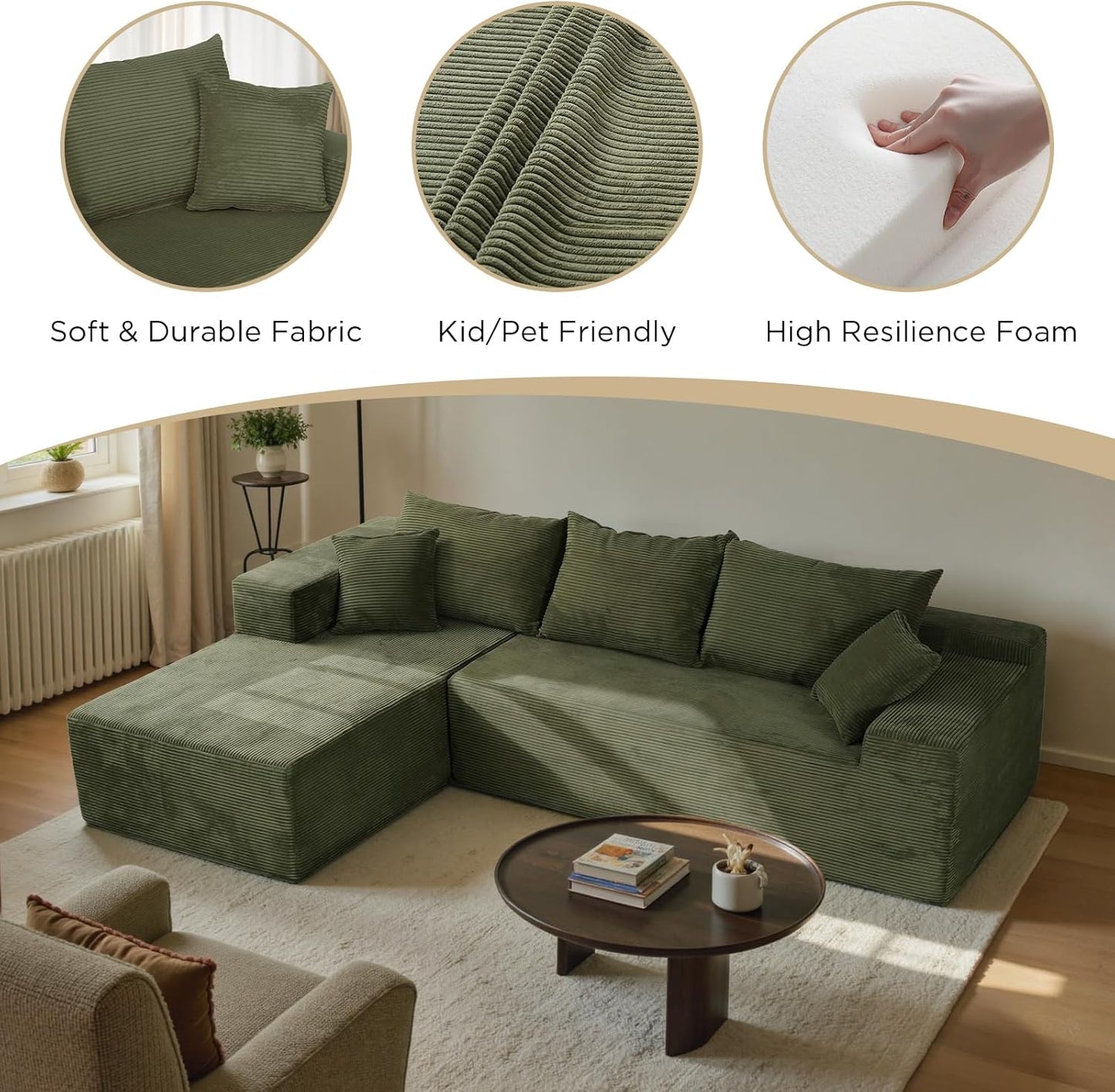 Cloud Sectional Couch With L-Shape Chaise, Modern Modular Sofa With Deep Seat, Upholstered Couches For Living Room Bedroom, No Assembly Required