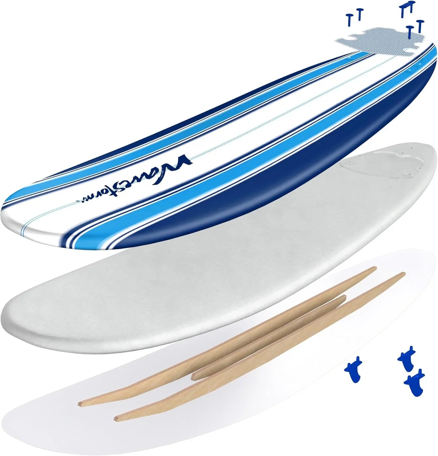 Wavestorm- Classic Soft Top Foam 7 Ft. Surfboard Surfboard For Beginners And All Surfing Levels Complete Set Includes Leash And Multiple Fins