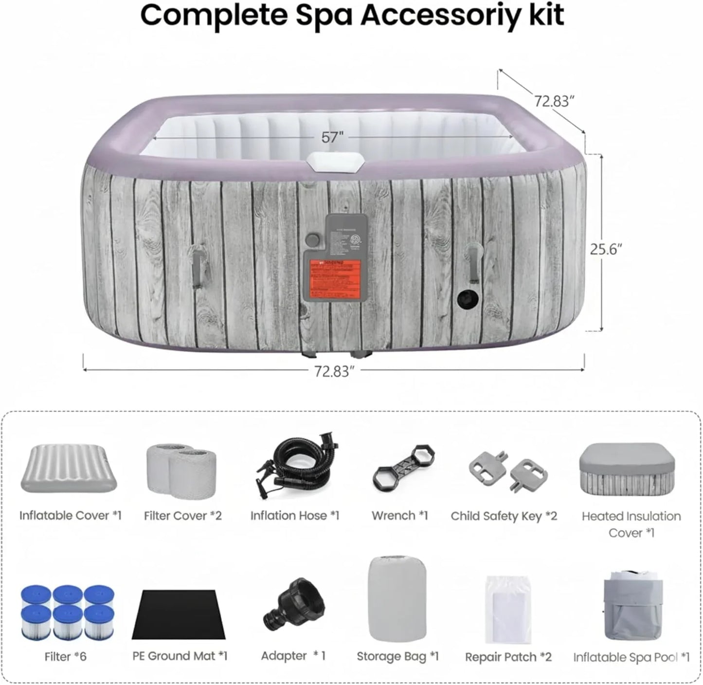 4-6 Person Inflatable Hot Tub, Portable Outdoor Spa With 130 Air Jets, Circulation Heating