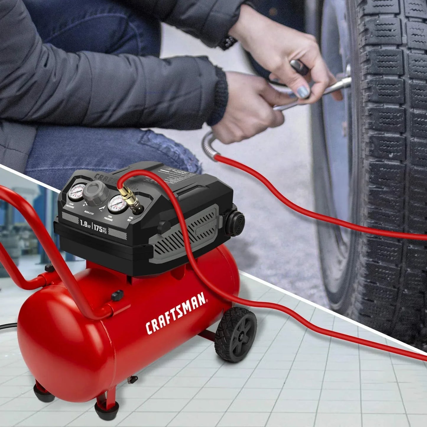 Hard Air Compressor, 10 Gallon 1.8 HP 175 PSI, 4.0CFM 90PSI, Oil Free And Maintenance Free, Portable With Large Wheels, CMXECXA0201041