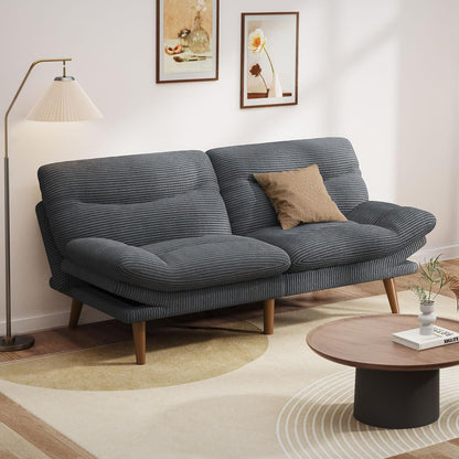 Pipishell Convertible Futon Sofa Bed, 66 In. Corduroy Futon Couch With Adjustable Backrest And Armrests, Recliner Sleeper Sofa For Small Spaces