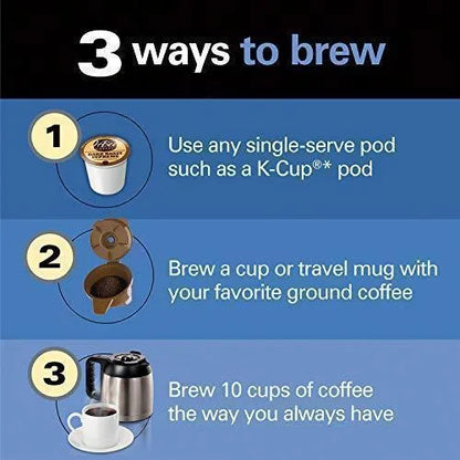 Hamilton Beach FlexBrew Thermal Coffee Maker, Single Serve And Full Pot, Compatible With K-Cup Pods Or Grounds, Programmable, Black And Stainless