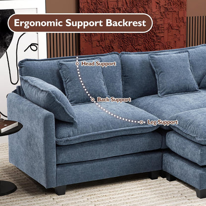 111.4 In. L-Shaped Modern Sofa Modular Cloud Sofa Ottoman 4-Seater Chenille Deep Seat Sofa