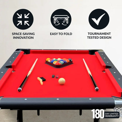 6 Ft. Portable Pool Table, Adults Folding Billiards Tables For Game Room With Easy Foldable Storage, Includes Full Set Of Billiard Balls, Cues