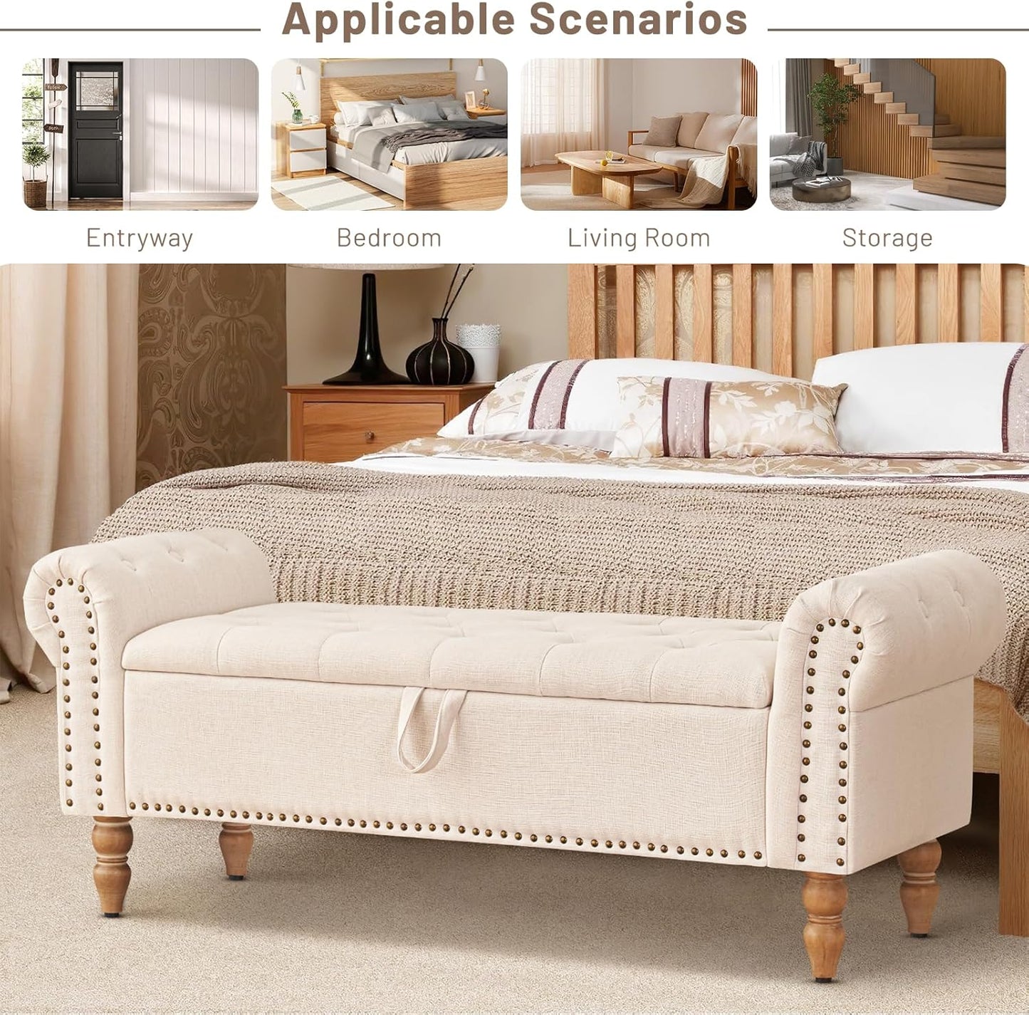 Furniliving Modern Storage Ottoman Bench