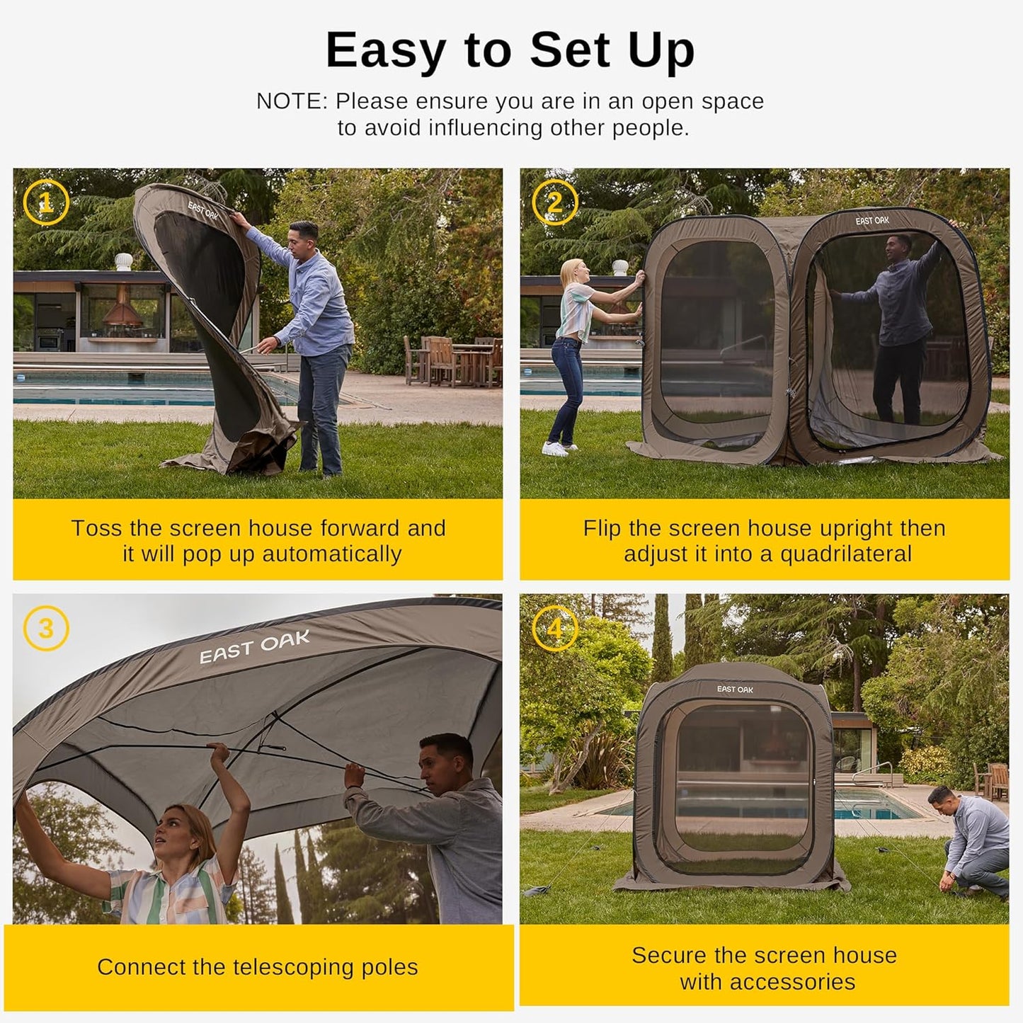 East Oak Screen House Tent Pop-Up, Portable Screen Room Canopy Instant Screen Tent 10 x 10 Ft. With Carry Bag For Patio, Backyard
