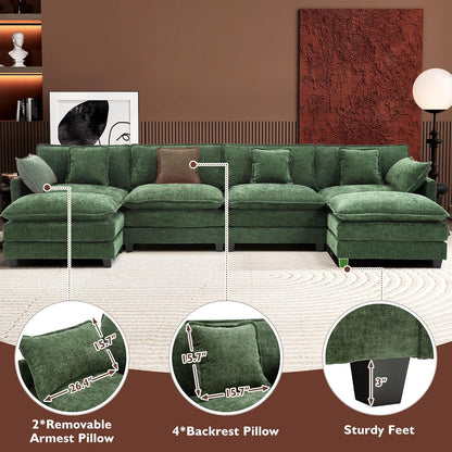 111.4 In. L-Shaped Modern Sofa Modular Cloud Sofa Ottoman 4-Seater Chenille Deep Seat Sofa
