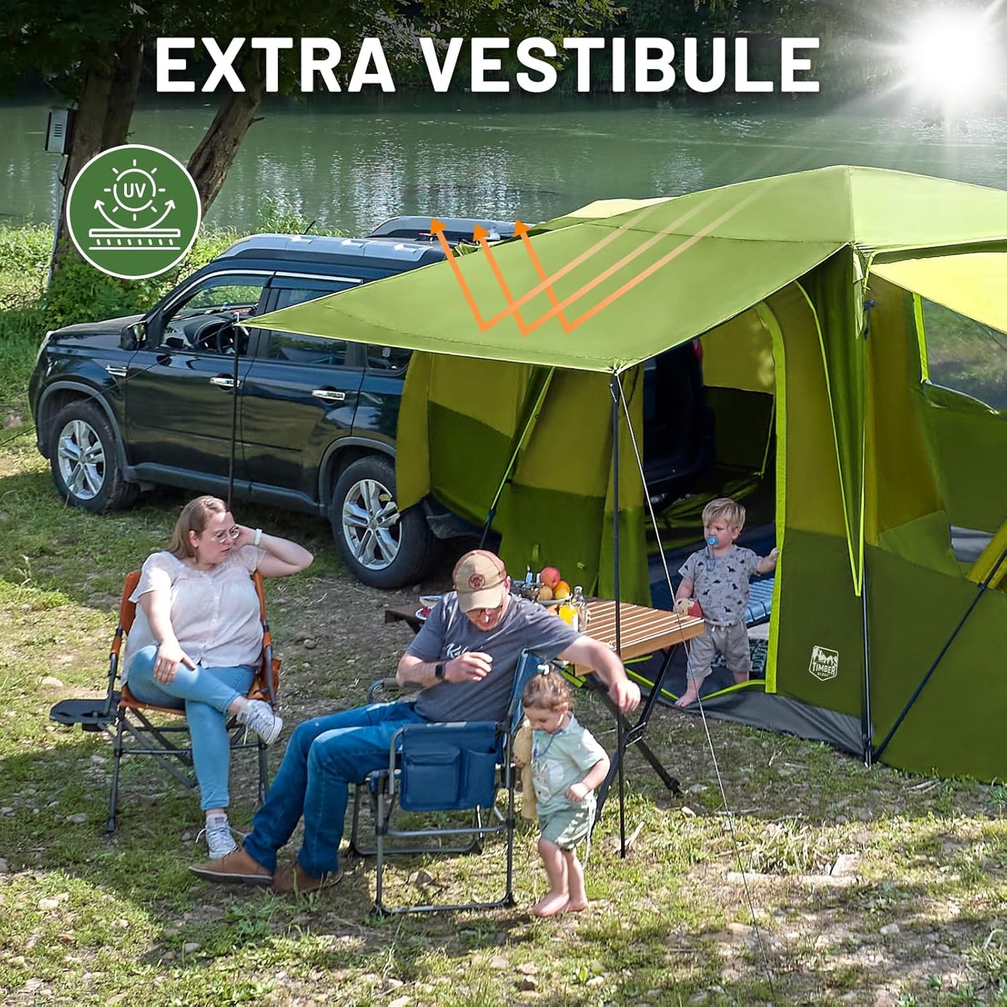 Timber Ridge 5-9 Person SUV Tent With Screen Porch And Awning For Family Camping, Weather Resistant And Portable Van Or Car Tent