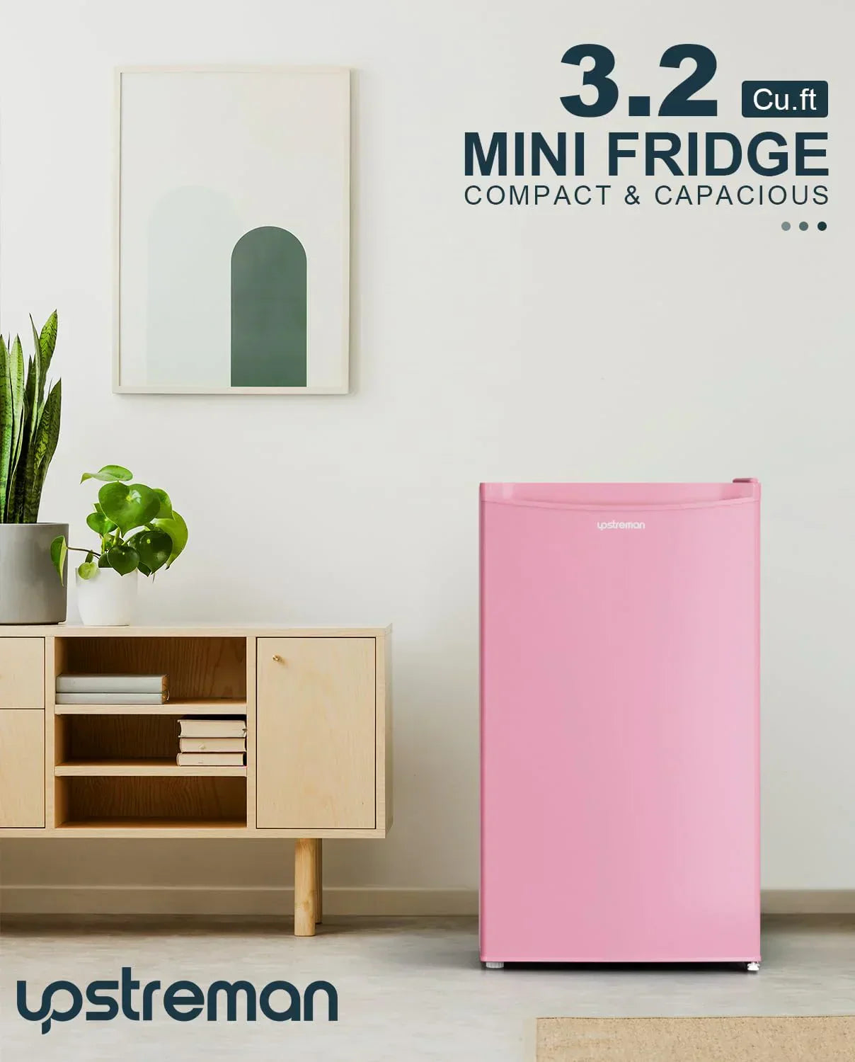 Upstreman 3.2 Cu. Ft. Mini Fridge Freezer Single Door Fridge Dorm Fridge Adjustable Thermostat