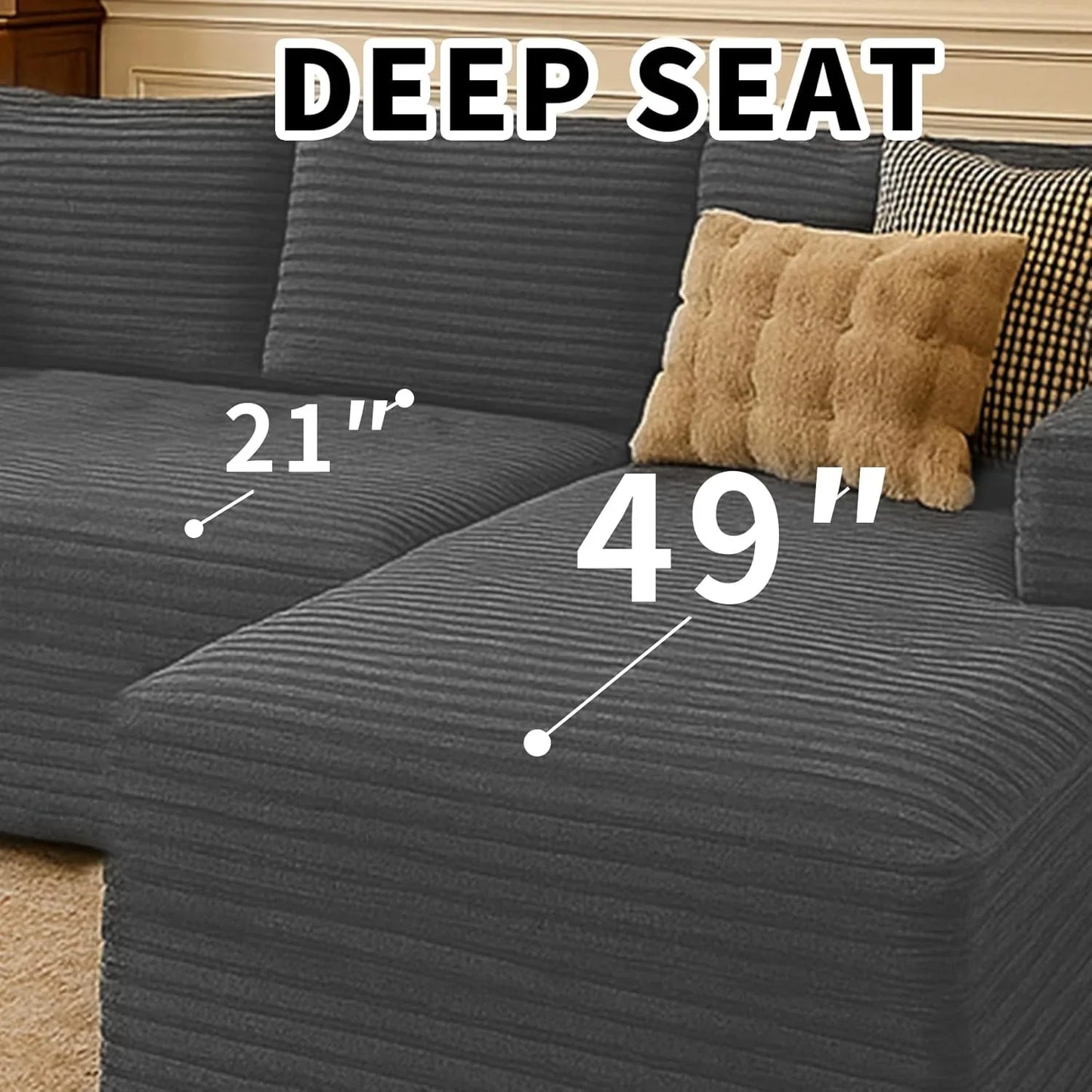 Cloud Sectional Couch With L-Shape Chaise Modern Modular Sofa With Deep Seat Modern Comfy Furniture Bedroom Lounge Dorm Office Apartment Home